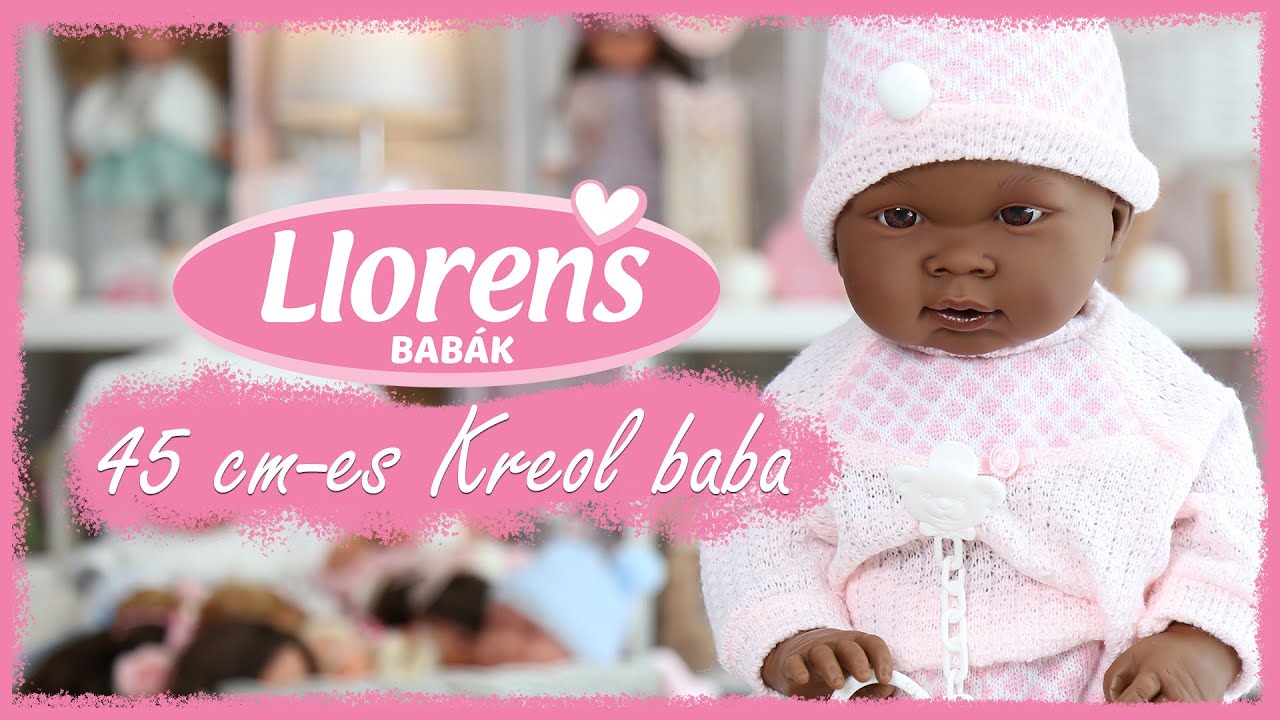 Kreol csecsemő baba rózsaszín ruhában 45cm videó