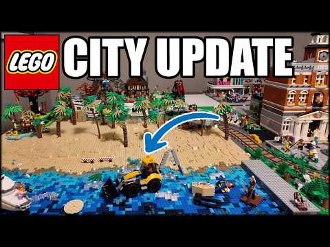 YouTube thumbnail: LEGO City Update! Falling Apart! How to Build Palm Trees for the Beach!