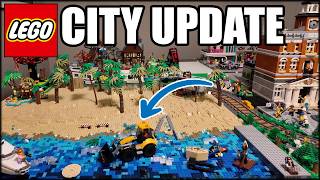 YouTube thumbnail: LEGO City Update! Falling Apart! How to Build Palm Trees for the Beach!