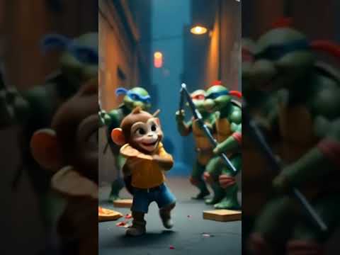 Pizza, ninjas, and monkey mischief in the alley 🍕🐢🐒 #TMNTvibes #MonkeySidekick #likeandsubscribe