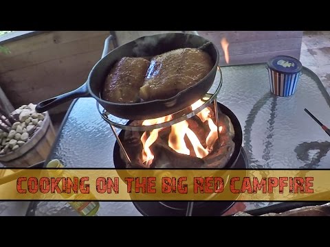 Cooking on the Big Red Campfire by Camco! Testing the cook top with some Halibut in the Cast Iron!