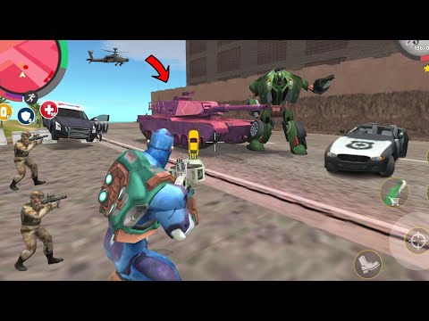 Rope Hero Vice Town - (Crazy Car Robot Stuck up Pink Tank) Police Car Robot - Android Gameplay HD