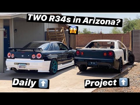 MY TWO R34 SKYLINES FINALLY MEET! - Daily R34 Gets Coilovers!