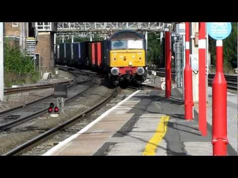 57003 57004 Slowing for a Red light on 4M34 Coatbridge to Daventry at Stafford station 13/09/12