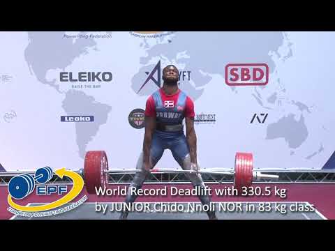 World Record Deadlift with 330.5 kg by JUNIOR Chido Nnoli NOR in 83 kg class