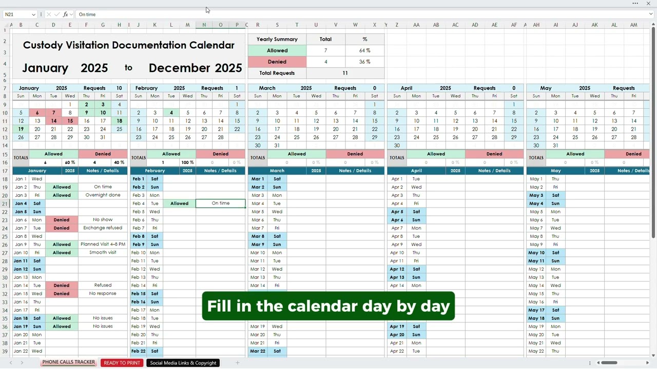 Parenting Time Log Template | Excel & Google Sheets Custody Schedule Tracker #custodybattle