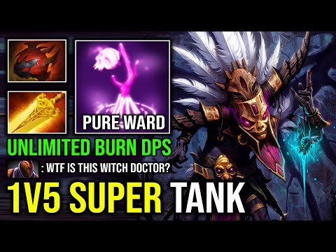 WTF 1v5 Super Tank Radiance Voodoo Healing Unlimited HP Regen Safelane Witch Doctor Dota 2