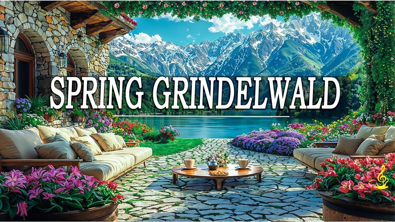 Grindelwald Lake View Smooth Jazz | Relaxing Piano Jazz in Alpine Garden with Nature & Coffee Vibes