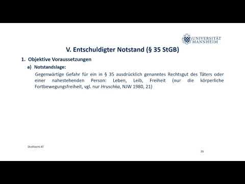 Strafrecht AT Teil 12 (Entschuldigender Notstand, Erlaubnistatbestandsirrtum, Versuch)