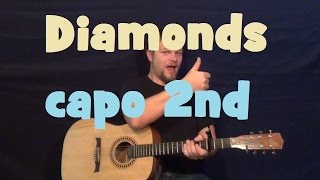 Diamonds (Rihanna) Easy Guitar Lesson Strum Capo 2nd How to Play Tutorial on Diamonds