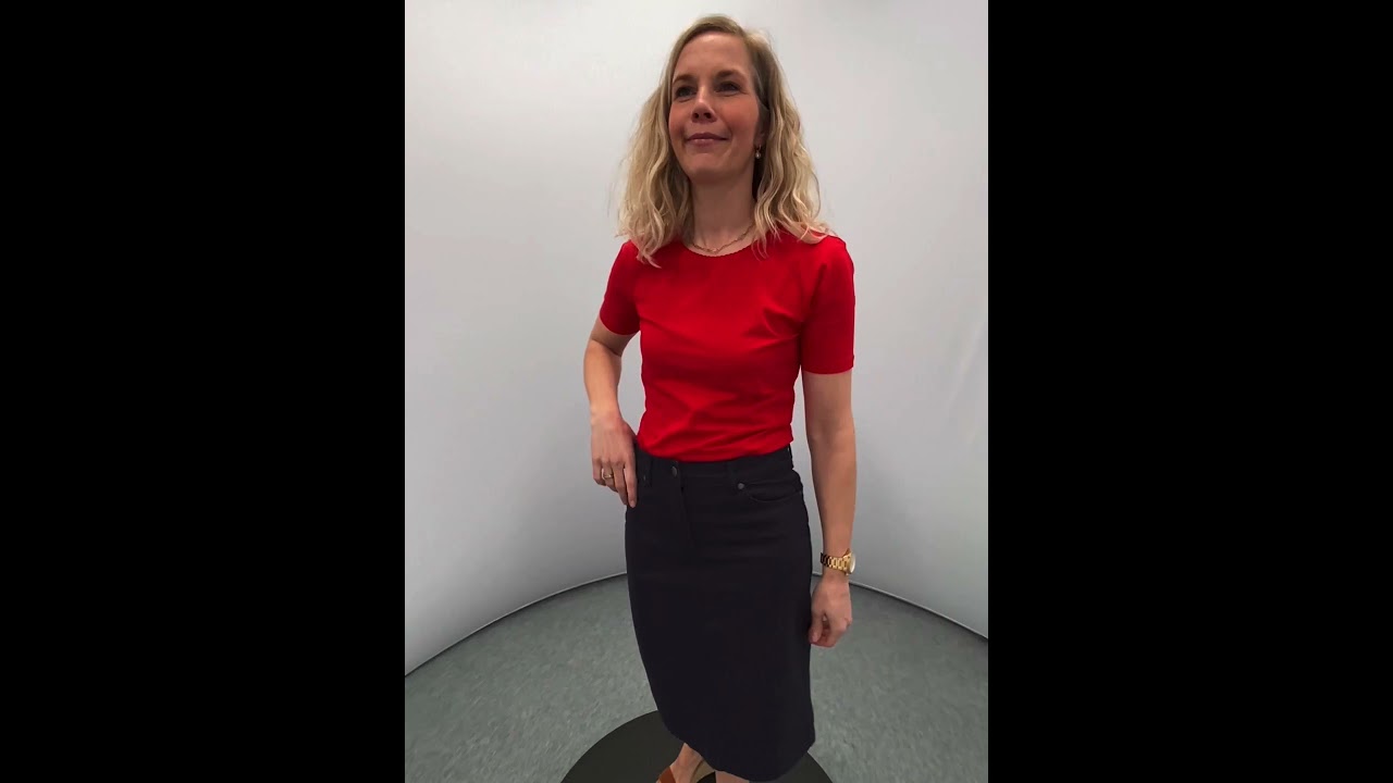 Dames rok twill marine knoopsluiting & dames shirt basic Rood korte mouw