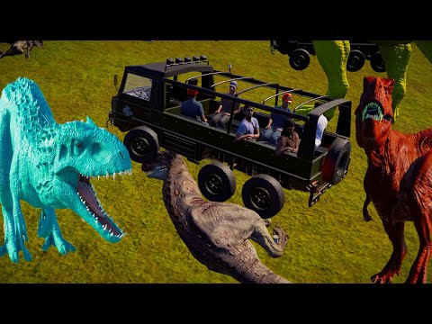 Rexy Colour Pack vs Spinosaurus, Indoraptor, Allosaurus - Jurassic World Evolution Dinosaur Fighting