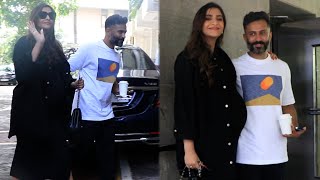 Pregnant Sonam Kapoor Flaunts Her Huge Baby Bump With Husband Anand Ahuja at Rhea Kapoor House