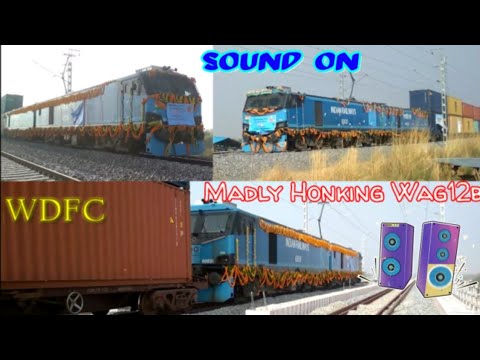 Madly Honking Wag12b Pulling World's first Electric 1.5 km long double stack container train on WDFC