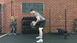 Toe Touch Squat-to-Stand With Medicine Ball Overhead Reach exercise video thumbnail