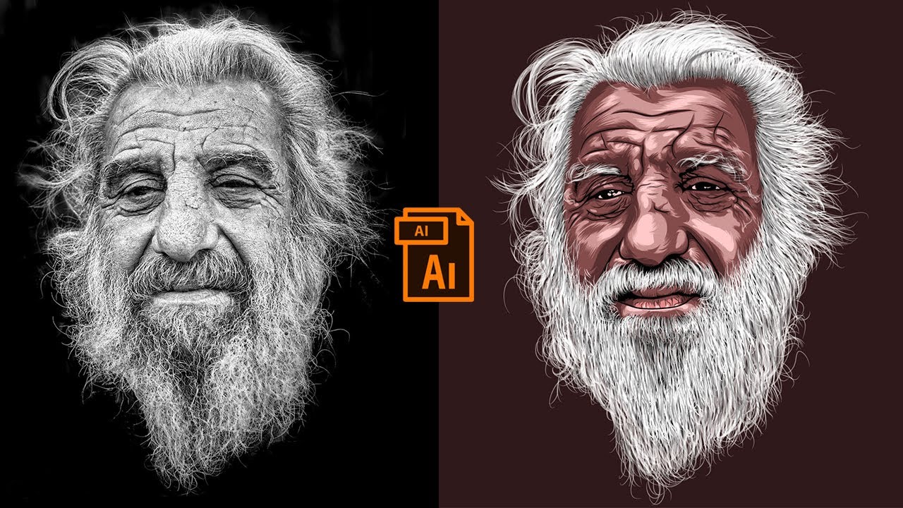 Old Man Portrait Vector With Beard | Shading | Illustrator Tutorial