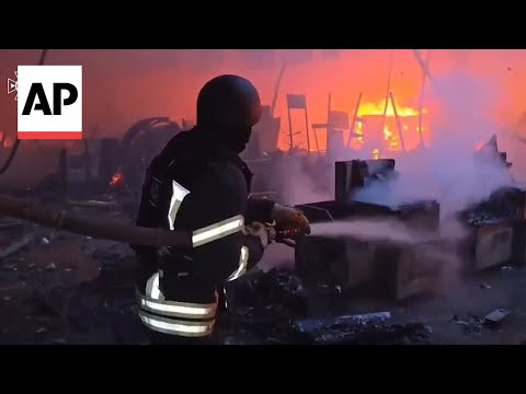 Aerial attack in Ukraine's Kharkiv hits construction supplies store, causing huge fire