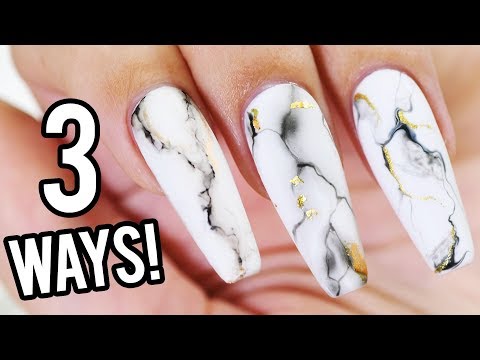 3 Ways To Make Realistic White Marble Nails With Gel...