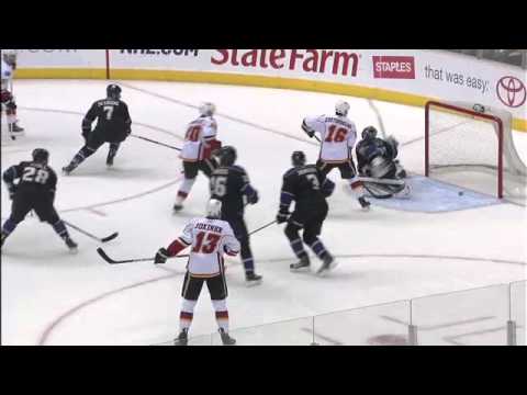 Magical Puck - Jonathan Quick makes the intial save on Jarome Iginla's slapper.