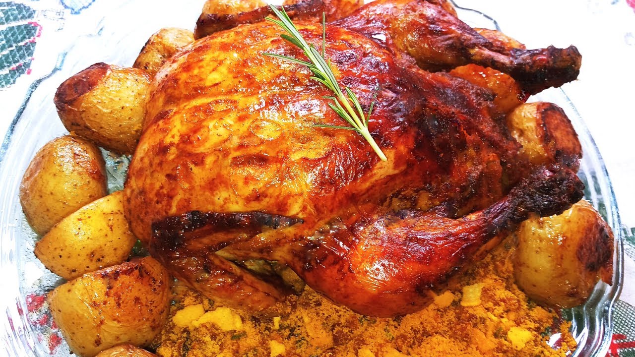 FRANGO ASSADO RECHEADO COM FAROFA - CANTINA DA GLEICE