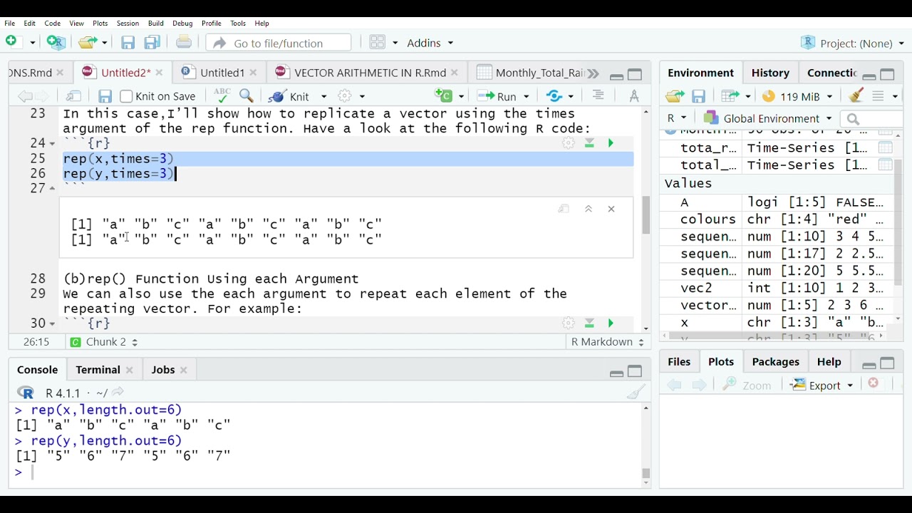 Using rep() function in R