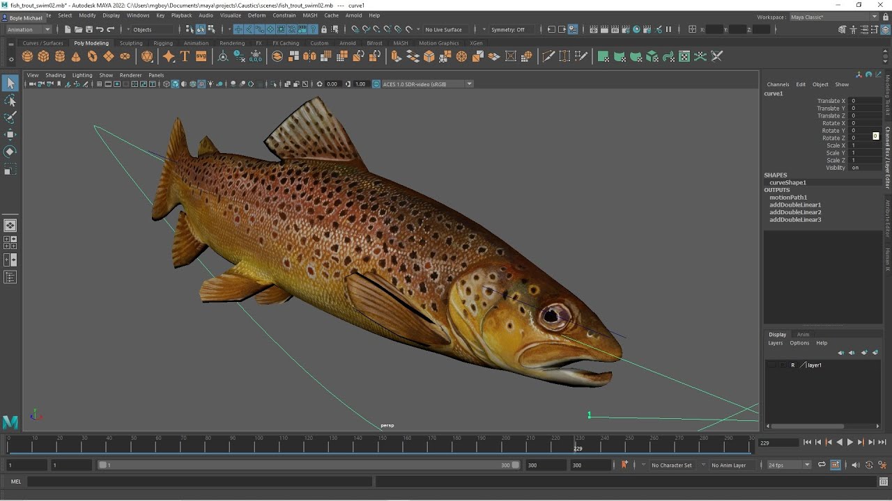 3D Rigging and Animating fish maya tutorial - video 7