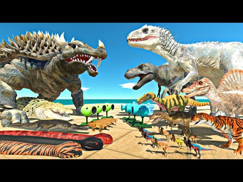 Dinosaurs Fights in Plants Arena | Anguirus vs Indominus Rex - Animal Revolt Battle Simulator