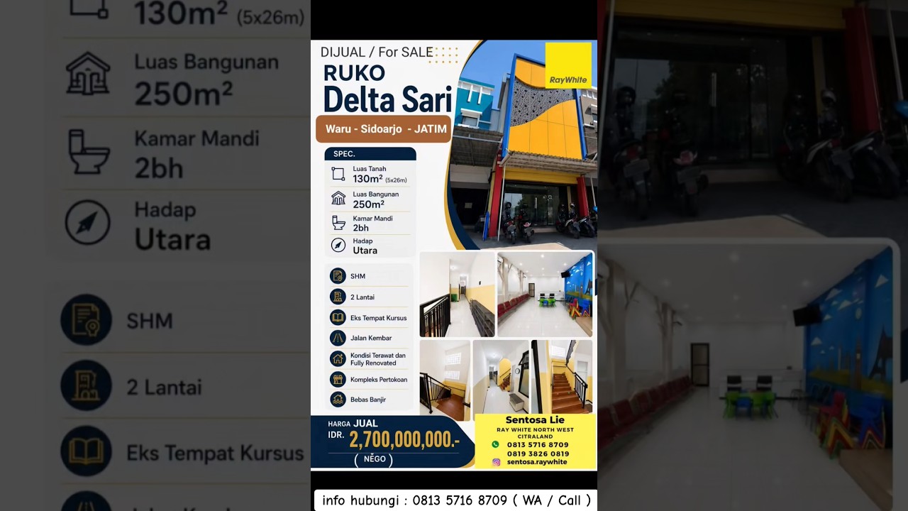 Dijual Ruko Delta Sari Indah Waru Sidoarjo - Ruko 2 Lantai Modern Minimalis- Parkir Mobil Luas Strategis Dekat Rs Mitra Keluarga Waru, Akses Tol, Bandara Juanda