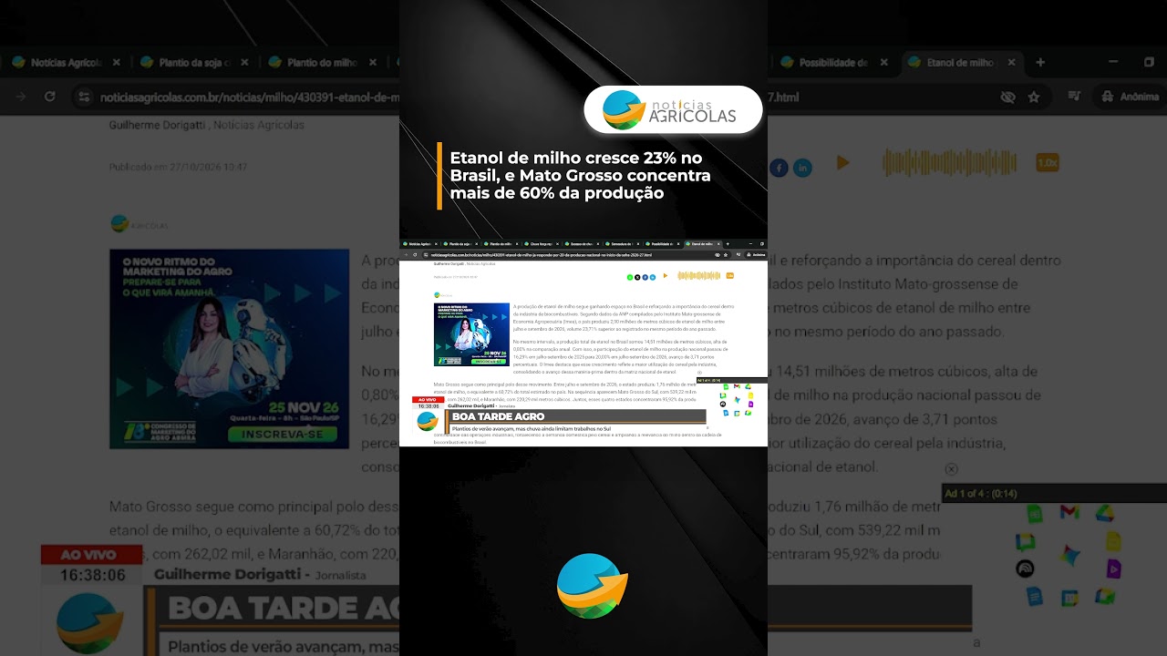 Etanol de milho cresce 23% no Brasil, e Mato Grosso concentra mais de 60% da produção