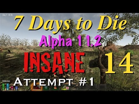 7 Days to Die - Alpha 11.2 - INSANE Attempt #1 - Part 14 (Bow testing and a Town)