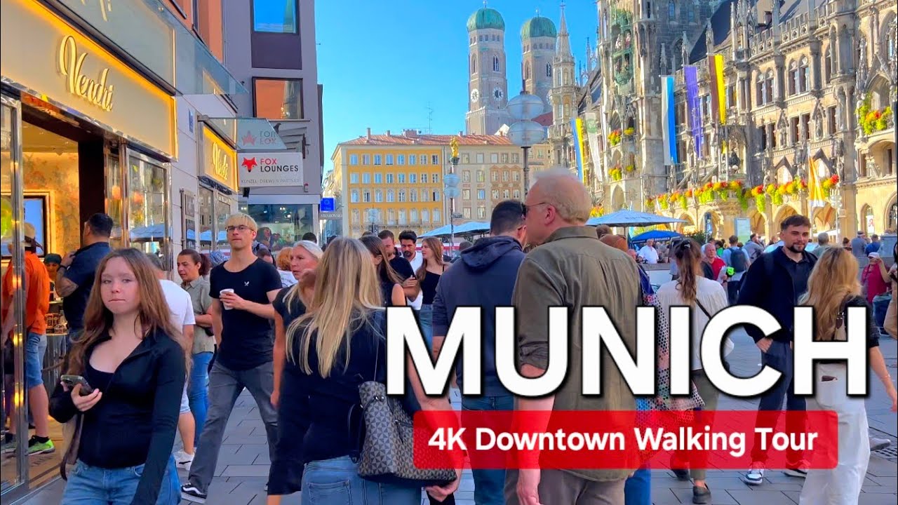 Immersive street-level walking tour through Munich Marienplatz, Germany, showcasing authentic urban landscapes, local architecture, and the vibrant atmosphere of the city's neighborhoods