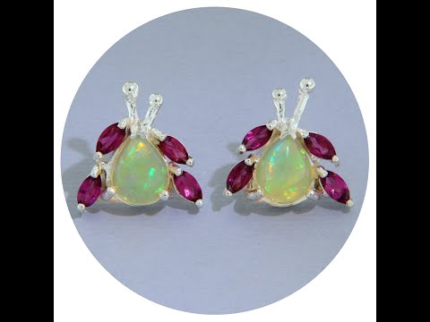 Cercei Argint 925 Opal Etiopian Granat Rodolit Naturale - Eleganta si Energie Vibranta