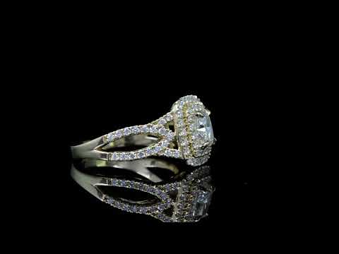 Natural Cushion Cut Double Halo Pave Split Shank Diamond Engagement Ring