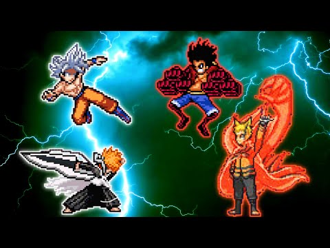 Goku MUI & Ichigo TYBW V3 VS Naruto Baryon Mode V3 & Luffy Snakeman V2 in Jump Force Mugen
