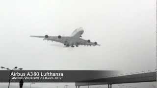 preview picture of video 'Landing Airbus A380 Lufthansa , Vnukovo (VKO)'