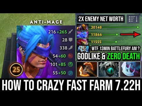 OMG 13min Battlefury 8000 MMR AM God - NEW Jungle & Farming Guide 7.22h with GODLIKE Zero Death DotA
