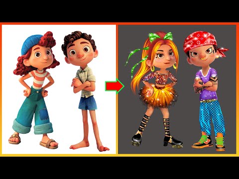 Luca Pixar, Giulia Glow Up Elemental Ember Lumen, Brook Ripple - Luca Disney Cartoon Art