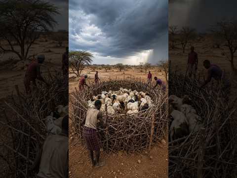 तूफ़ान आते ही भेड़ों को ऐसे बचाते हैं अफ्रीकी लोग 😲 #sheep #shelter