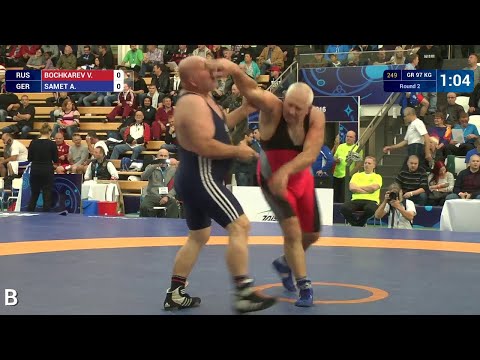Round 2 GR - 97 kg: V. BOCHKAREV (RUS) df. A. SAMMET (GER), 2-1