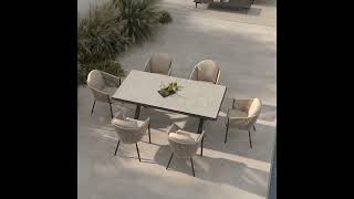 OUTFLEXX Tavio Garten-Essgruppe schwarz/beige, Alu/Steinimitat/Rope-Geflecht, Tisch 200/260 x 100 cm, 6 Diningsessel, ausziehbar