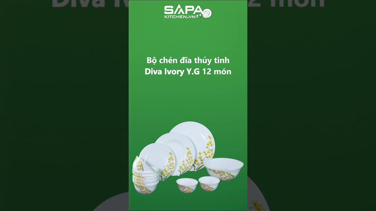Bộ chén đĩa thủy tinh Diva Ivory Yellow Grace 12 món (La Opala)