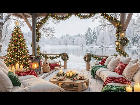 Cozy Winter Porch Ambience ❄️Instrumental Christmas Music & Fireplace Ambience for Relax and Focus