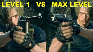 Resident Evil 4 Remake - All Handgun Weapon Damage Comparison (LEVEL 1 VS MAX LEVEL)