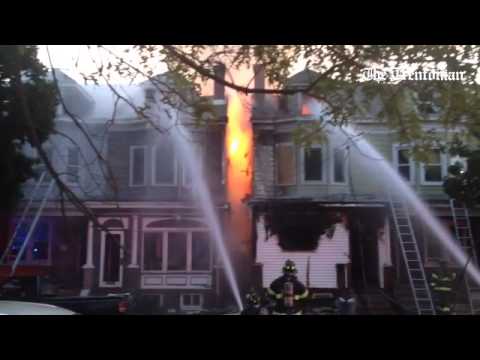 Trenton NJ firefighters Wednesday morning battle three-house blaze in 300 block of South Olden Ave.
