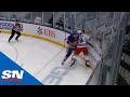 Matt Martin Lays Big Hit On Jacob Trouba Who Is Slow To Get Up Leaves Game