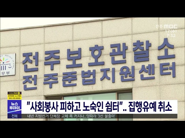 ''사회봉사 피하고 노숙인 쉼터'' 집행유예 취소