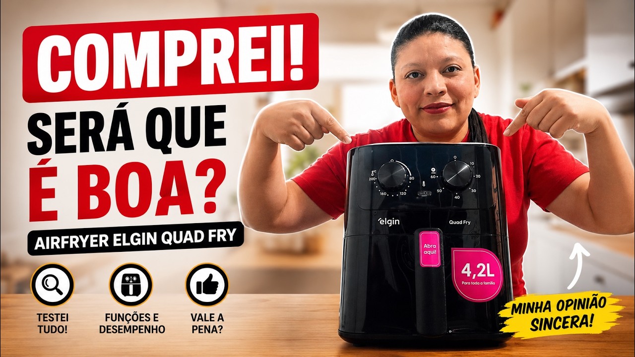 Miniatura da avaliação em vídeo de Fritadeira Elétrica Air Fryer Elgin 4,2 L 1400W