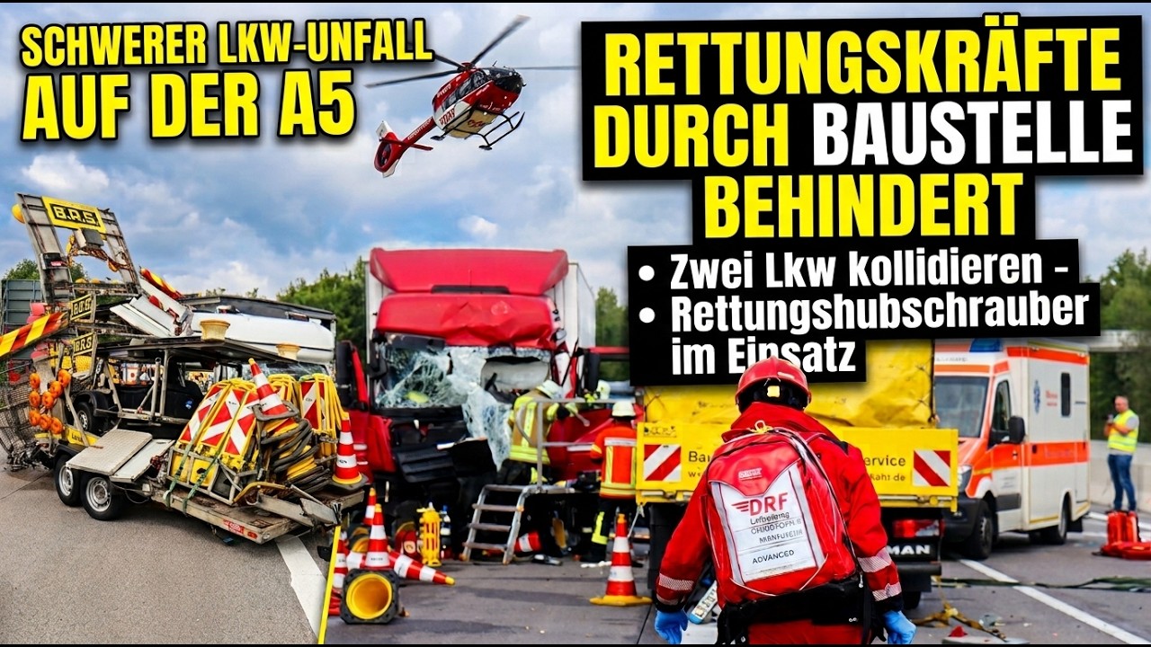 Schwerer Unfall auf der A5 bei Hirschberg – Lkw-Fahrer eingeklemmt und schwer verletzt