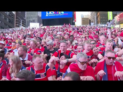 Video Thumbnail: Norway fans take over Times Square with 'Viking row' before match against Senegal | AFP