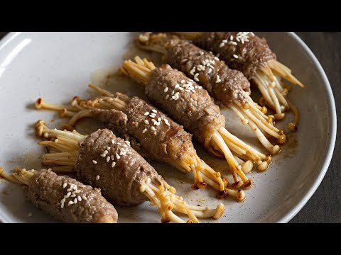 Enoki Beef Rolls - Japanese Appetiser [Easy Mushroom Tapas]